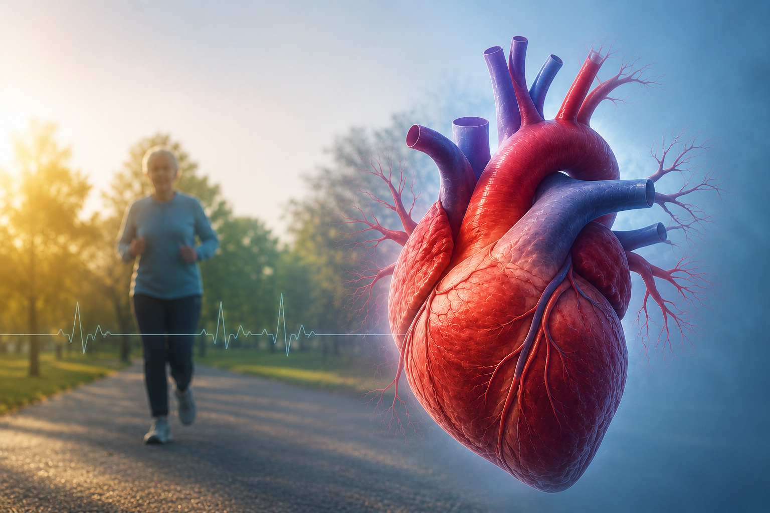 Image of heart and a person running